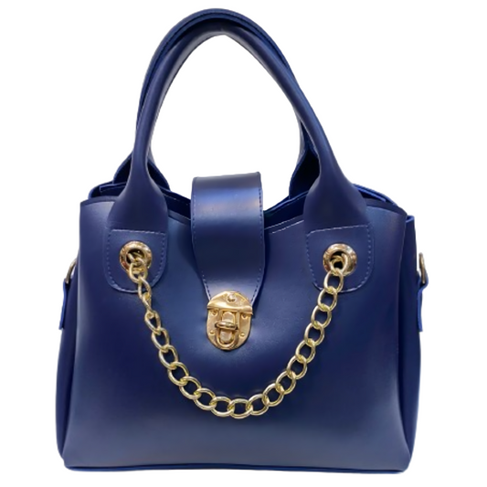 Classic Blue Tote Bag with Gold Hardware