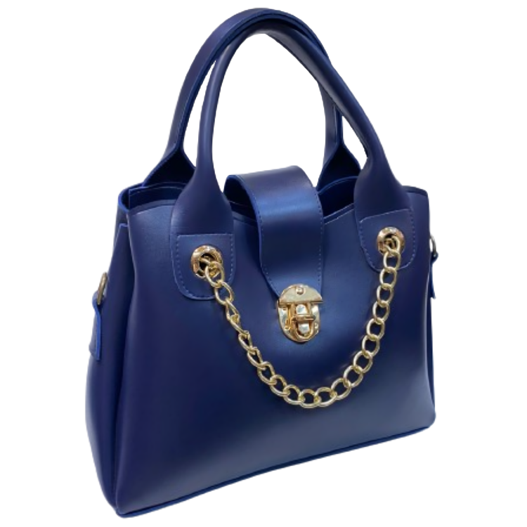 Classic Blue Tote Bag with Gold Hardware