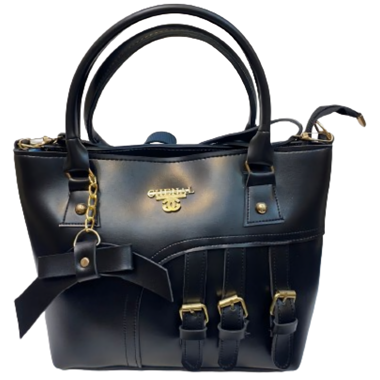 Elegant Black Tote Bag with Bow Detail