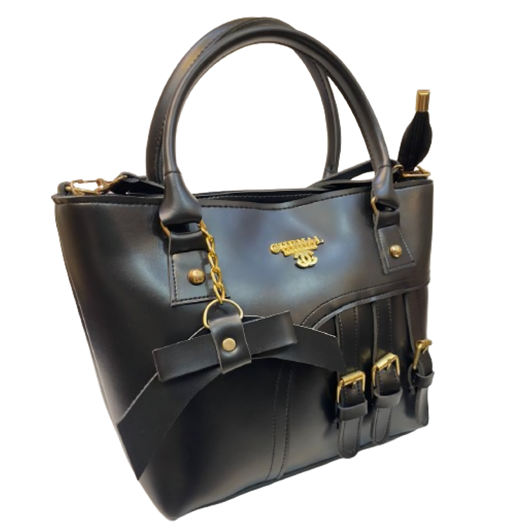 Elegant Black Tote Bag with Bow Detail