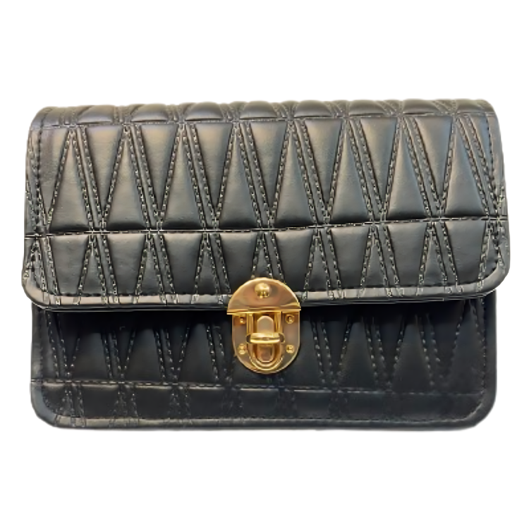 Quilted Black Clutch with Gold Hardware