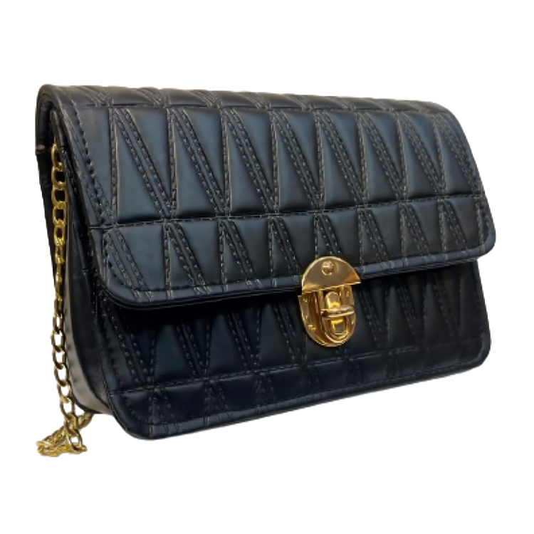 Quilted Black Clutch with Gold Hardware