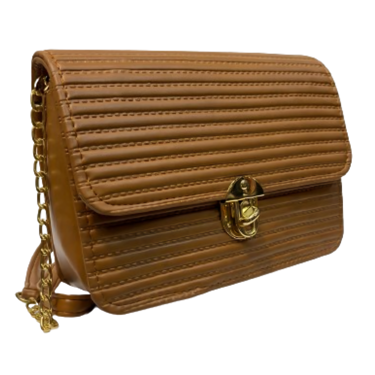 Tan Clutch with Vertical Stitching