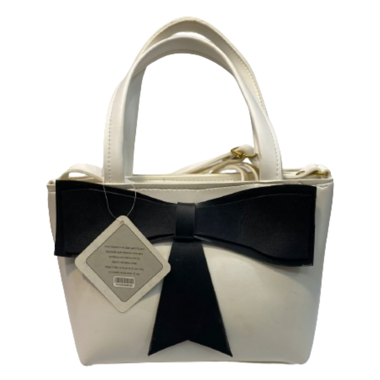 White Tote Bag with Black Bow Detail